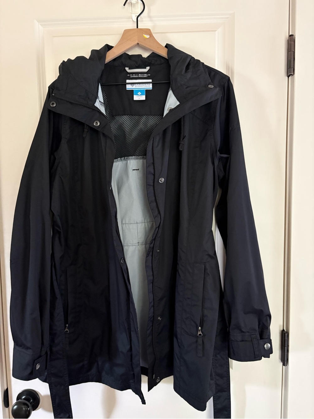 Columbia Black Hooded Trench with Waist Tie - Picture 2 of 7